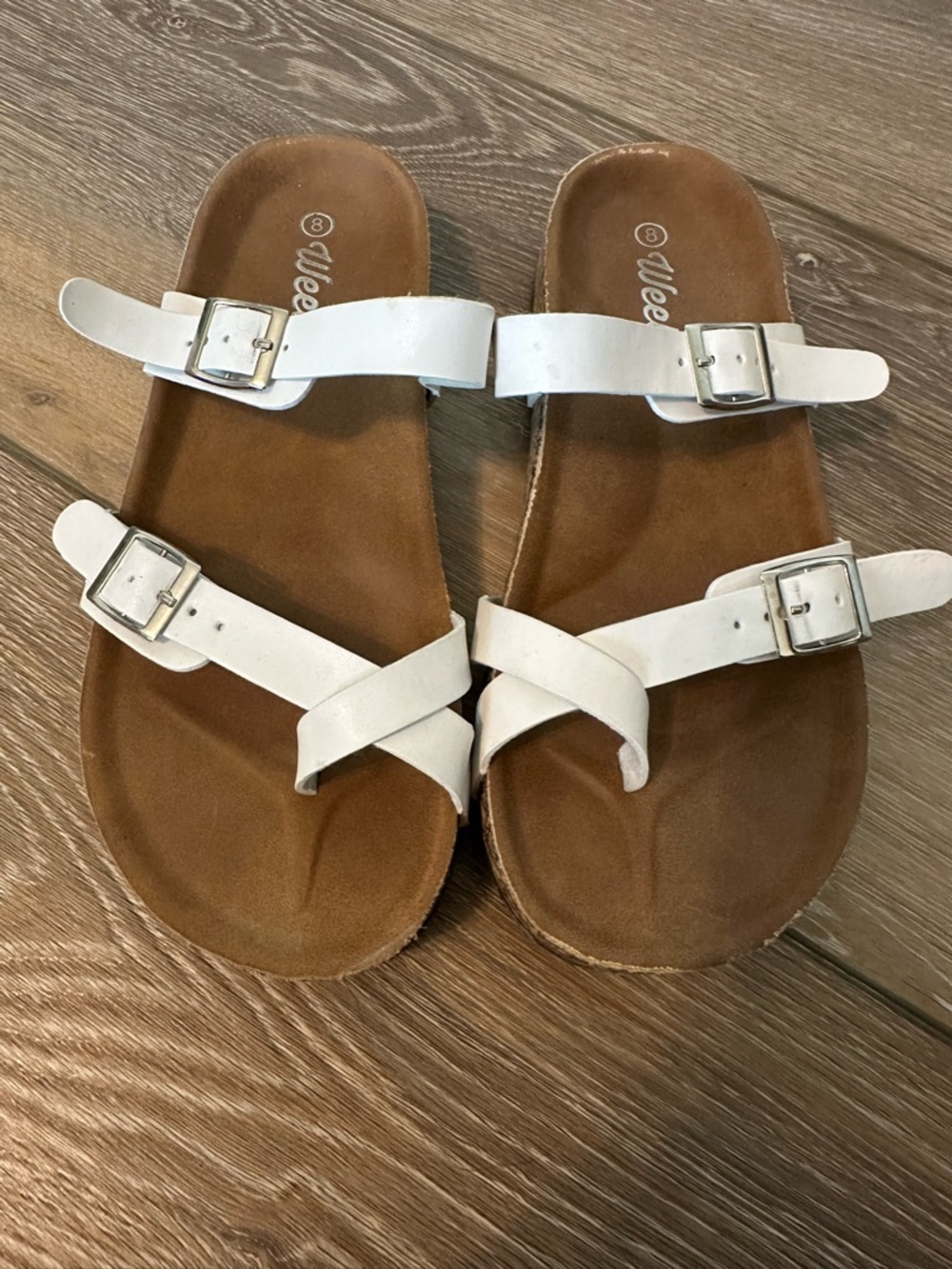 White Double Buckle Slide Sandals for Women - Adjustable Comfort